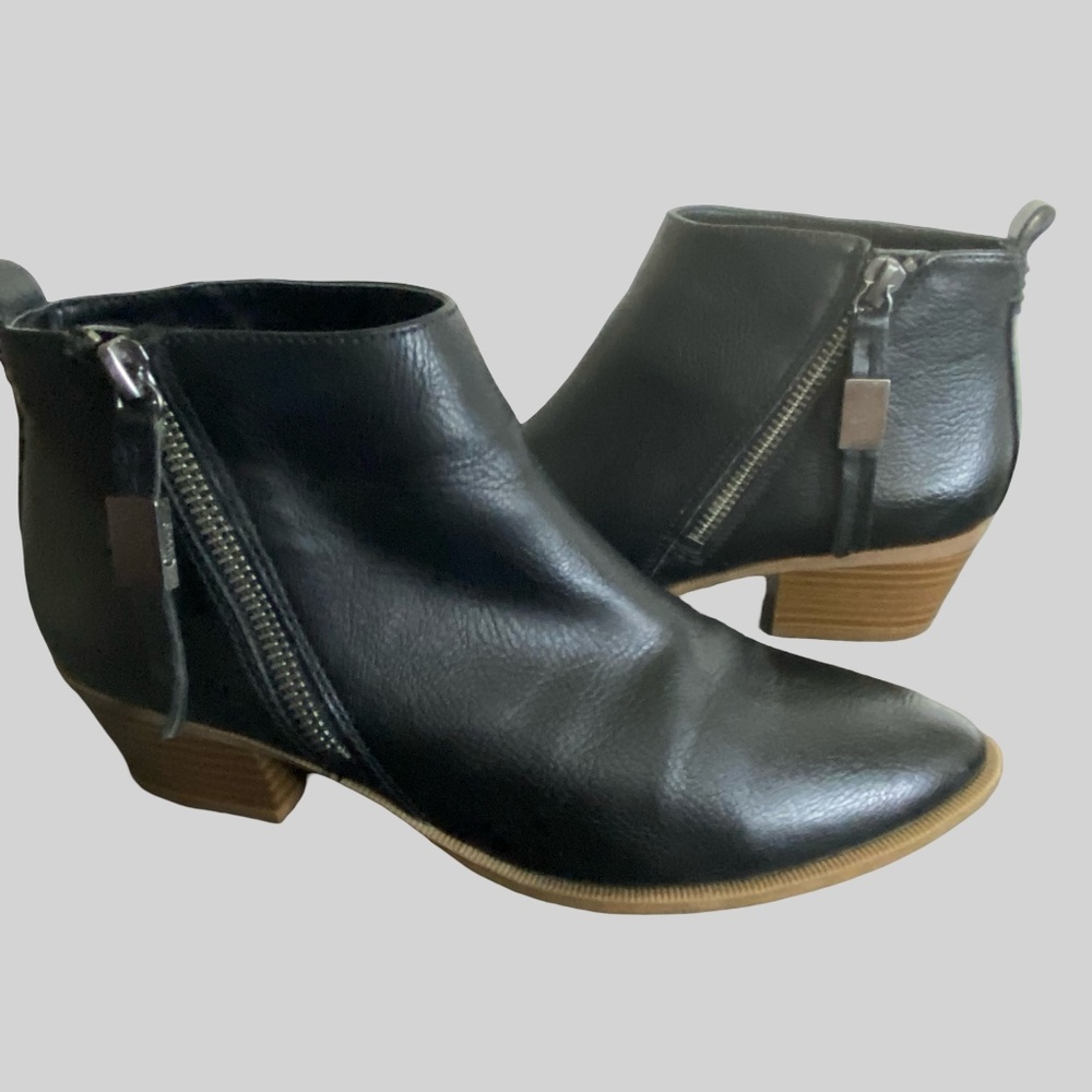 Circus by Sam Edelman Black Heidi Faux Leather Casual Office Ankle Boots-Sz-6